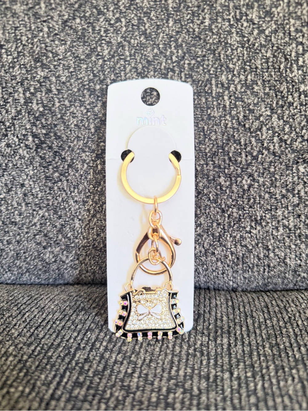 Mint Gold and Black Rhinestone Handbag Keyring